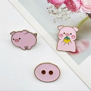 Piglet Enamel Pins, Three Pig Pins, Light Pink Snout